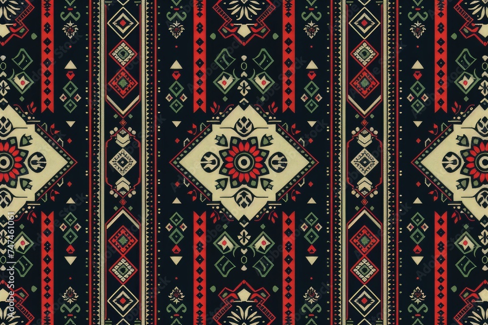 Seamless geometric ethnic asian oriental and tradition pattern design for texture and background. Silk and fabric pattern decoration for carpet, Thai clothing, wrapping and wallpaper 