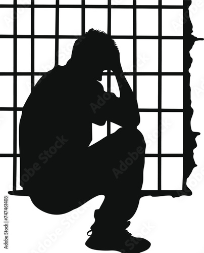 Silhouette prisoner in jail black color only full body