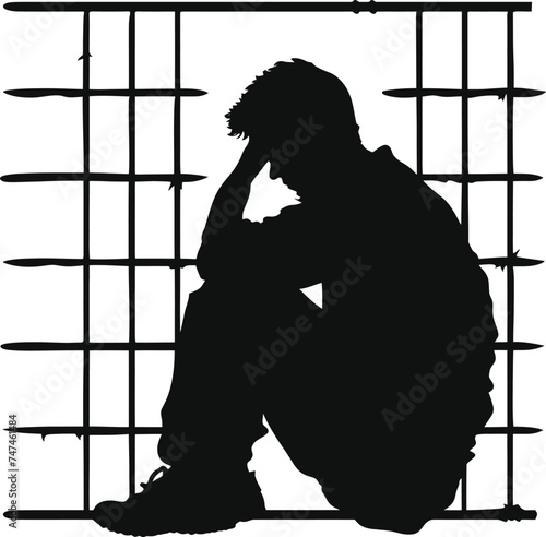 Silhouette prisoner in jail black color only full body