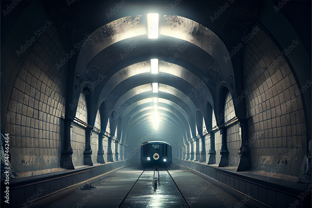 Mystical underground metro station. Abstract illustration.