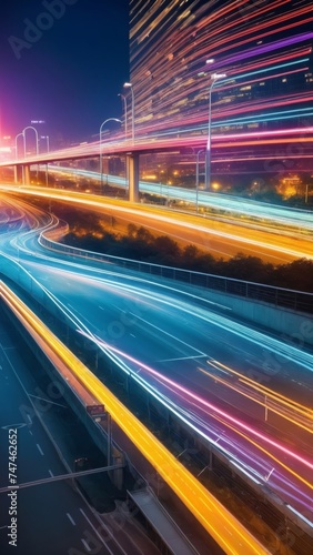 A Busy Highway Bustling With Traffic at Night