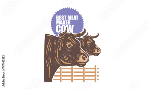 BEST BEEF MAKER COW LOGO, silhouette of great cattle head, vector illustrations