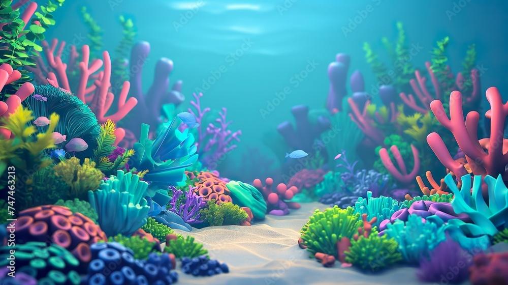 Marine Coral Reef In A Picture. Illustration On The Theme Of Nature And The Underwater World, Illustrations And Ecology. Generative AI