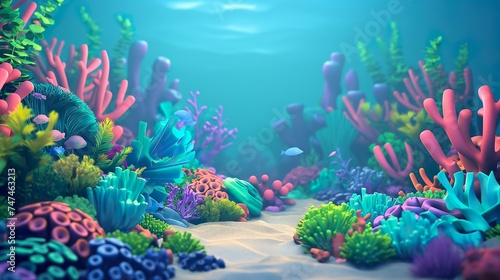 Marine Coral Reef In A Picture. Illustration On The Theme Of Nature And The Underwater World, Illustrations And Ecology. Generative AI
