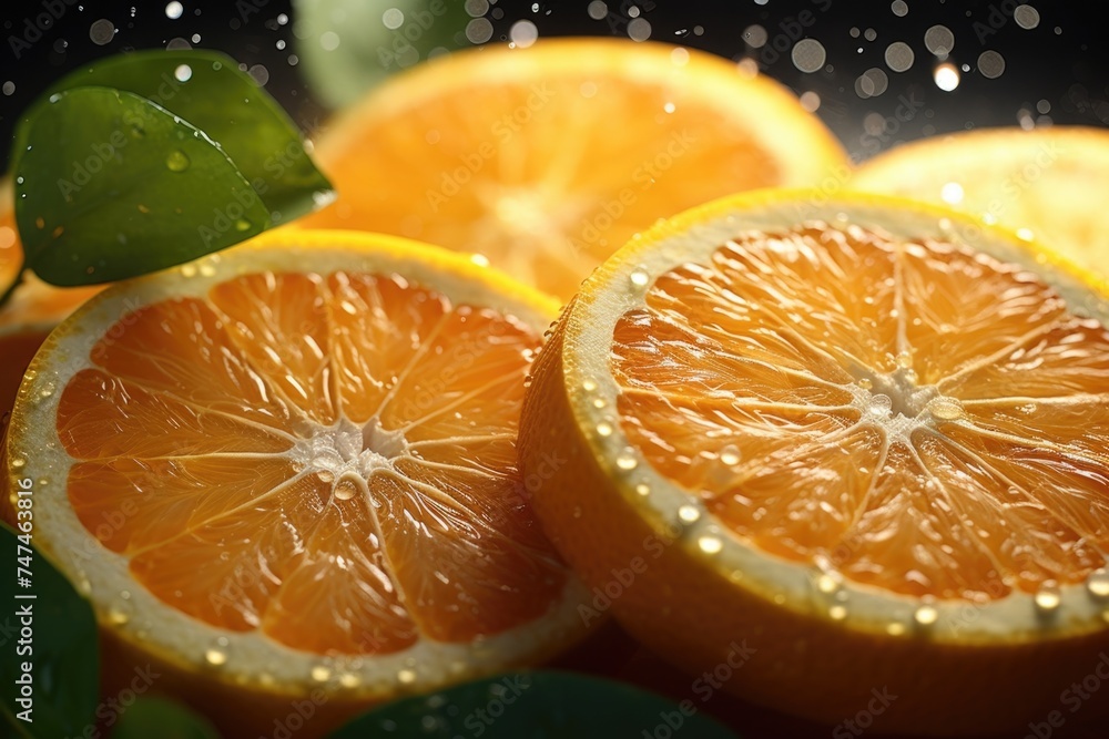 A vibrant close up of an orange sliced in half. Perfect for food and nutrition concepts A vibrant close up of an orange sliced in half. Perfect for food and nutrition concepts