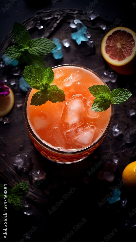Papaya Rum Punch drinks on a Table with Beautiful Lighting Papaya Rum Punch drinks on a Table with Beautiful Lighting