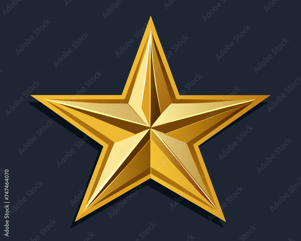 Fototapeta premium Gold five pointed star on dark background. Best score, vector isolated illustration