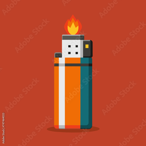 A red lighter with a burning flame. Vector illustration
