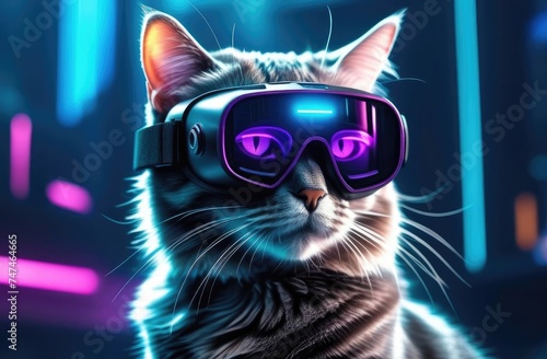 Tabby cat in sports sunglasses in close-up. © Vero