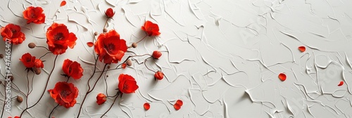 Abstract beautiful minimalistic background with red flowers and lots of space for text © yganko