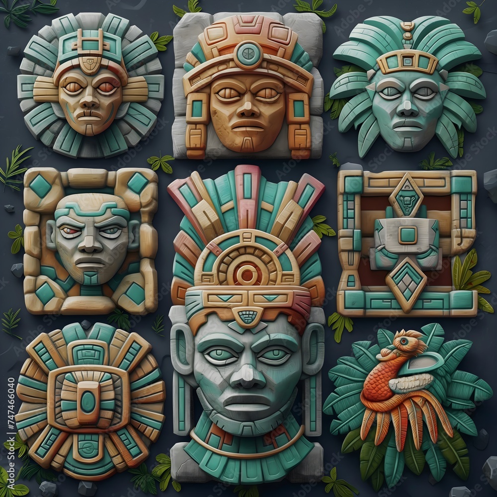 BasReliefs Of Ancient Images Of Mystical Gods. Illustration On The