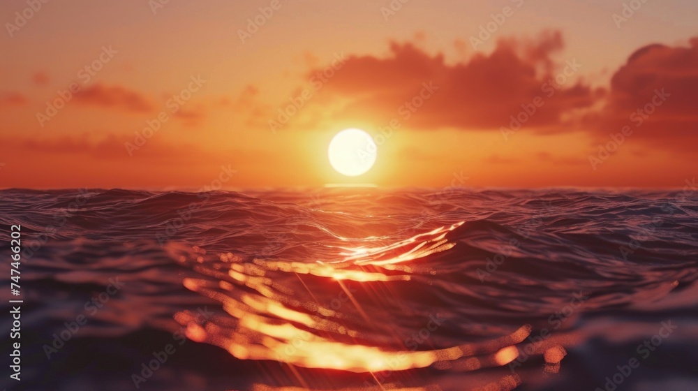 Beautiful sunset over the ocean waves, perfect for travel blogs or relaxation themes