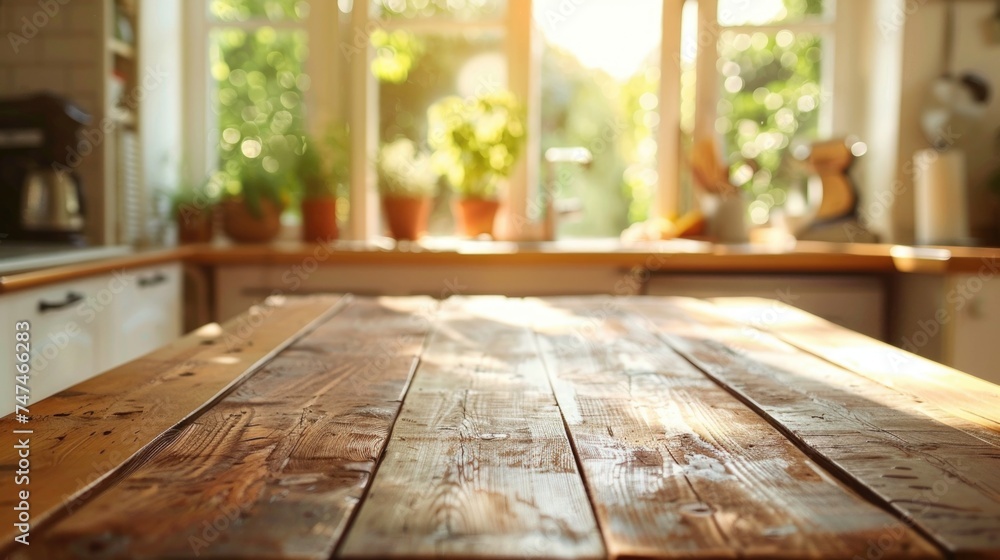 A wooden table next to a window. Ideal for home decor A wooden table next to a window. Ideal for home decor
