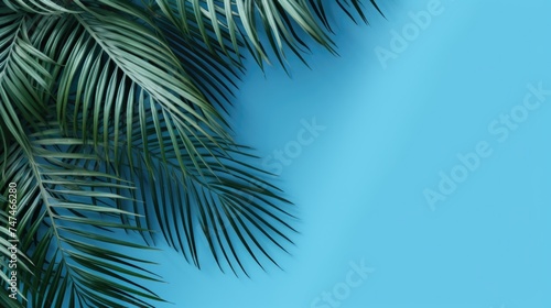 Palm leaves against a blue sky background. Suitable for tropical vacation concepts © Fotograf