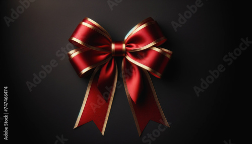 Red and Gold Bow on Black Background