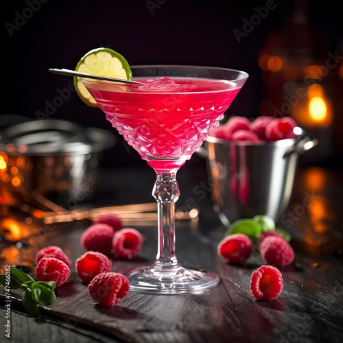 Raspberry Cosmopolitan drinks on a Table with Beautiful Lighting photo