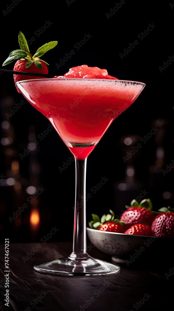 Strawberry Daiquiri drinks on a Table with Beautiful Lighting Strawberry Daiquiri drinks on a Table with Beautiful Lighting