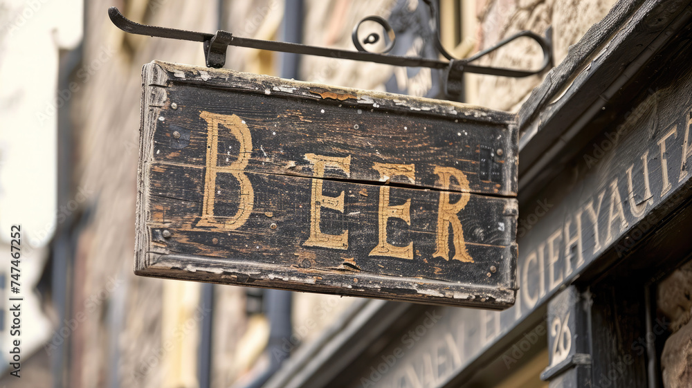 Obraz premium Tavern Charm: Wooden BEER Invitation