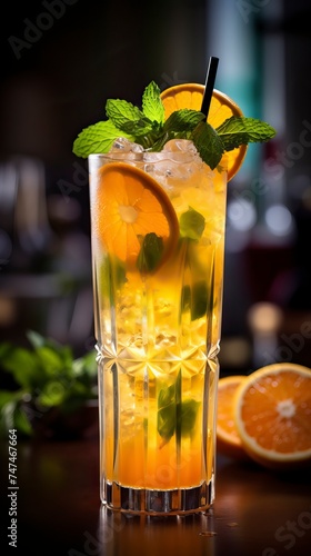 Tangerine Mojito drinks on a Table with Beautiful Lighting