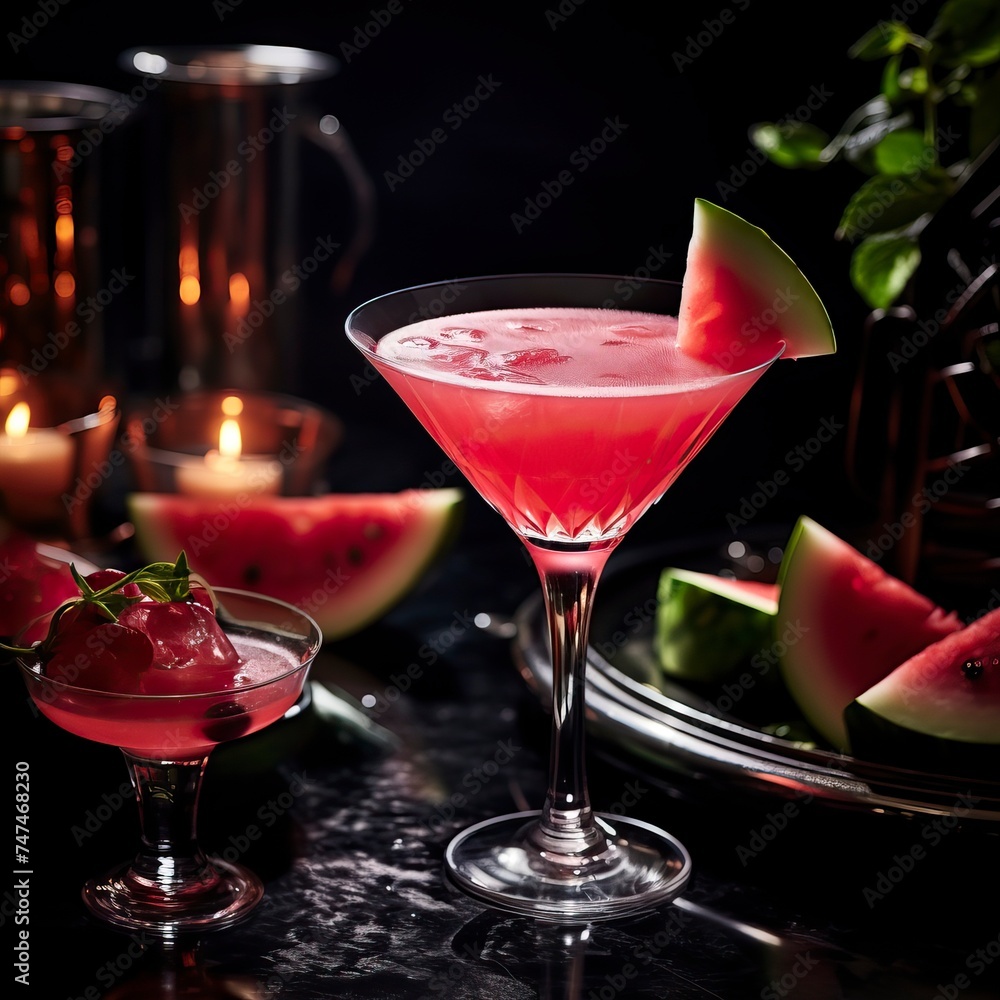 Watermelon Martini drinks on a Table with Beautiful Lighting