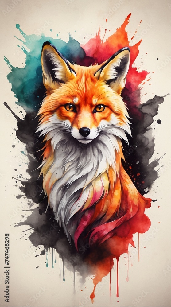 Fototapeta premium high quality, logo style, Watercolor, powerful colorful fox face logo