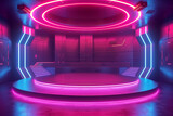 neon lit futuristic platform with pink glow