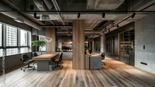 Modern Office Interior with Natural Light. Generative ai © Yevheniiya