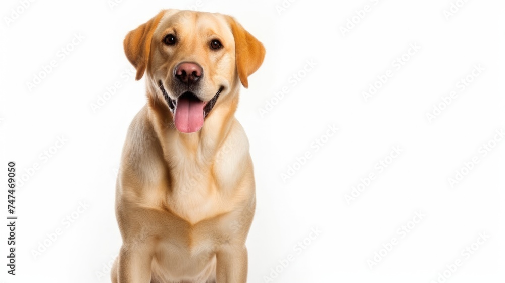 Adorable Young Labrador Retriever Pet Dog in Studio Portraiture: Front View, Purebred Blond Retriever with Big Smile