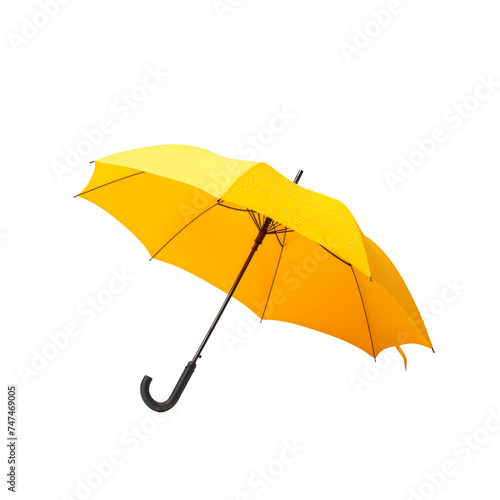 Bright Yellow Umbrella With Black Handle on White Background