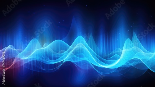 Blue Audio Waveform Technology Background. Computer-Generated Abstract Image with Waves, Amplitude and Sound Analysis photo