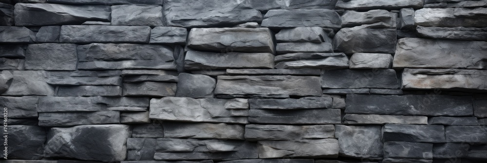 Fototapeta premium Grey Stone Concrete Texture Background. Anthracite Panorama Banner Long Image