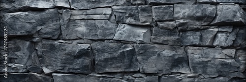 Grey Stone Texture Background - Dark Anthracite Concrete Panorama Banner with Long  Grey Stone Effect