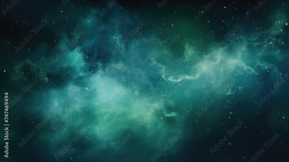 Shiny Glitter Haze: Blue and Green Fusion of Ink Water and Steam Cloud with Fantasy Night Sky Texture on Abstract Art Background