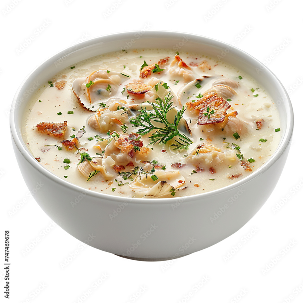 Seafood cream soup in a bowl on a transparent background Seafood cream soup in a bowl on a transparent background