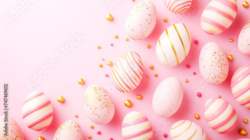 Easter eggs on a light pink background.