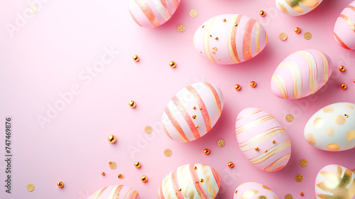 Easter eggs on a light pink background.