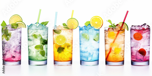 Watercolor style, white banner with a variety of cocktails on a white background.