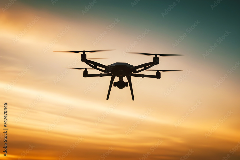 Drone in the sky at sunset Drone in the sky at sunset