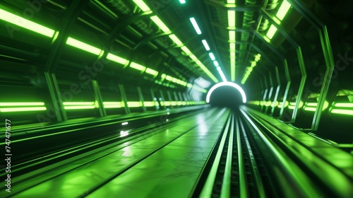 Abstract background of futuristic tunnel with bright neon lights created with generative AI technology © Ikram