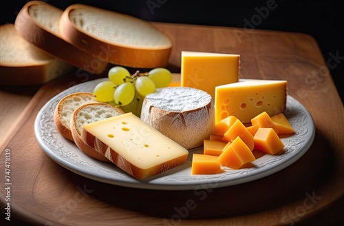 Assortment of bread, cheese and meat appetizer plate. Buffet party. Charcuterie and cheese platter