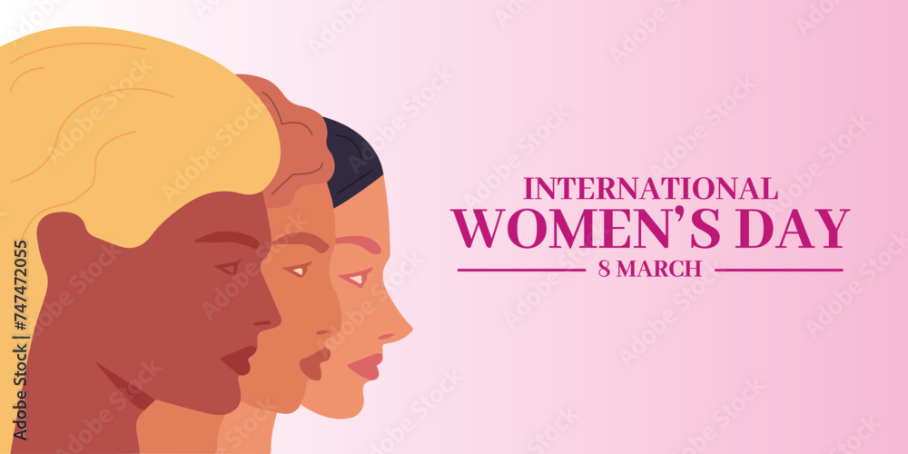 8 March International Women's Day. Faces from different ethnicities standing together concept of women's day shows unity. vector illustration design. 8 March International Women's Day. Faces from different ethnicities standing together concept of women's day shows unity. vector illustration design.