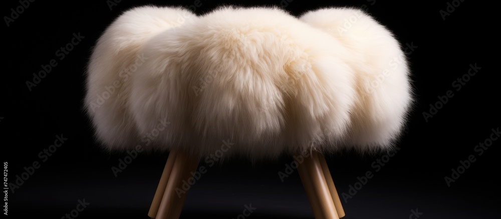 A pair of stools featuring fluffy sheepskin wool covers resting on unique hooves. The stools exude a cozy and luxurious vibe, adding texture and warmth to any room. A pair of stools featuring fluffy sheepskin wool covers resting on unique hooves. The stools exude a cozy and luxurious vibe, adding texture and warmth to any room.
