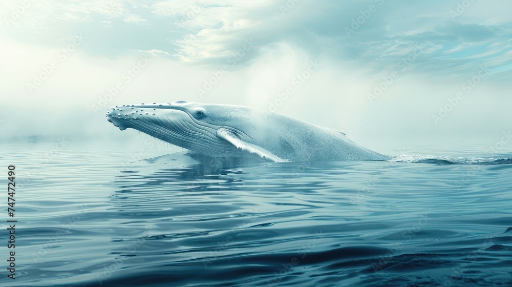 Humpback whale emerging from misty ocean waters. Humpback whale emerging from misty ocean waters.