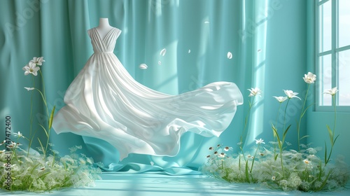 A white dress floats in the air. Flowers and petals float nearby. This idea smells good. from fabric softener photo