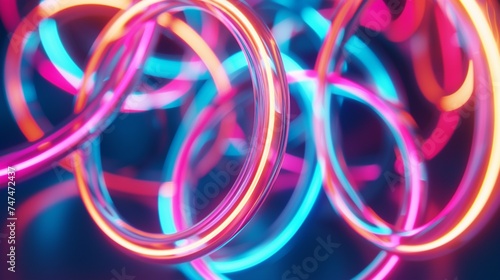 Abstract background of glowing neon lights in circle shaped lines