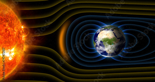 Earth's magnetic field. Magnetosphere or magnetic field around Earth. This image elements furnished by NASA. photo
