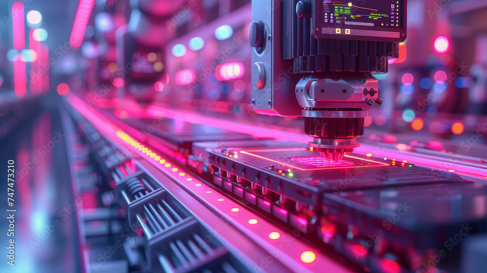 Innovative factory: Industry 4.0. Engineer discusses AI-enhanced production with female worker.generative ai