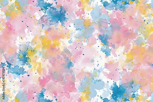 abstract colorful background with splashes. Hazy paint splatter in pastel pink blue yellow and white seamless repeating pattern © Khalil
