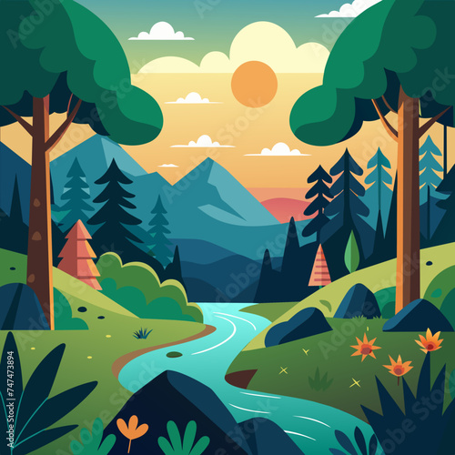  Find solace in nature  with a tranquil forest scene. vektor illustation