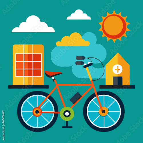 Solar energy powering up electric bikes for eco-friendly transportation. vektor illustation